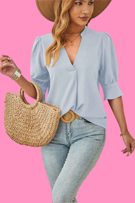 V-neck mid sleeve comfortable and breathable casual top