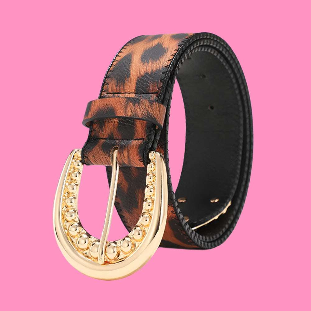 Leopard Luxe Yellow PU Leather Belt – Casual Chic Accessory