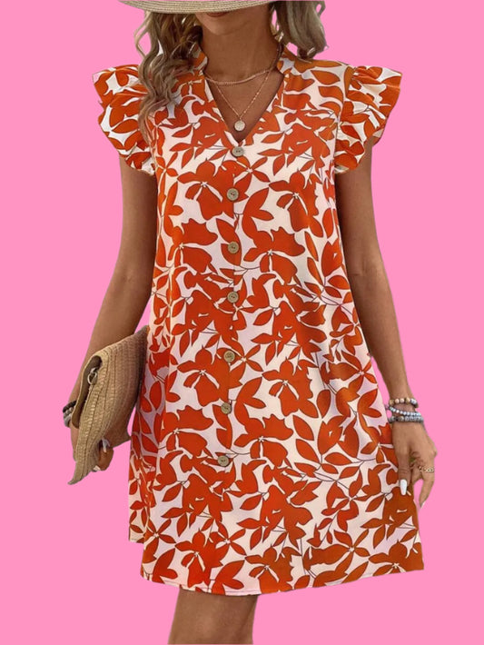 Printed Cap Sleeve Mini Dress