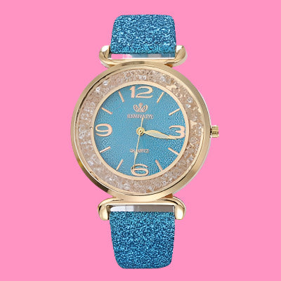 Rinnady Archer  Quicksand Rhinestone Sequined Faux Leather Band Quartz Wrist Watch