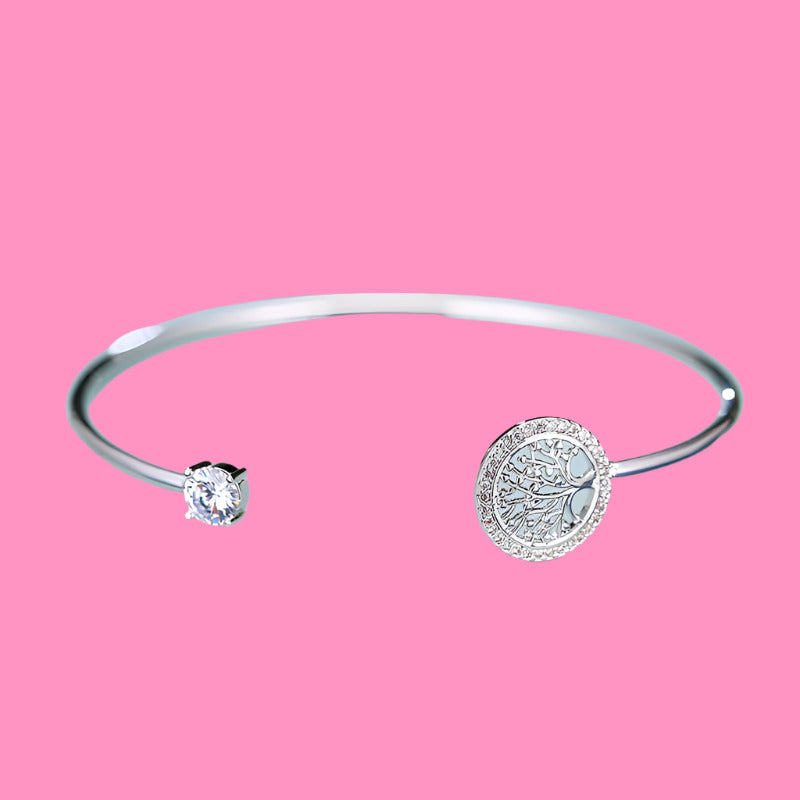 Adjustable Tree of Life Bracelet, Stainless Steel CZ  Bangle