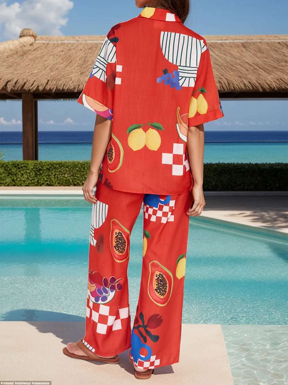 Printed Wide Leg Pants Set