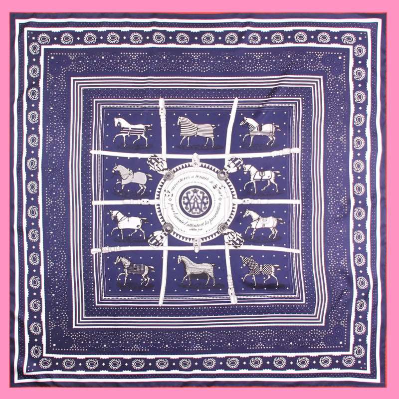 Twill silk square scarf  plaid warhorse print scarf headscarf