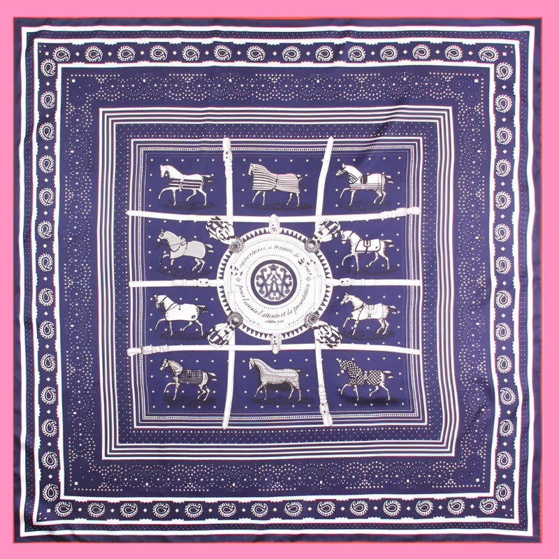 Twill silk square scarf  plaid warhorse print scarf headscarf