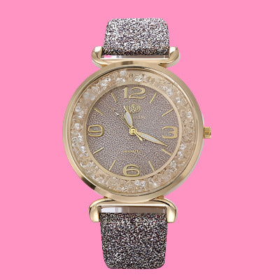 Rinnady Archer  Quicksand Rhinestone Sequined Faux Leather Band Quartz Wrist Watch