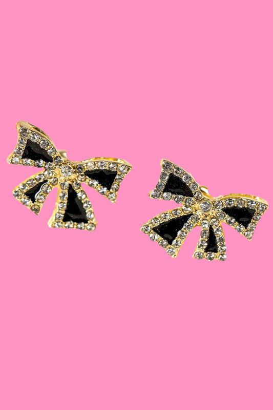 Black Rhinestone Bowknot Stud Earrings