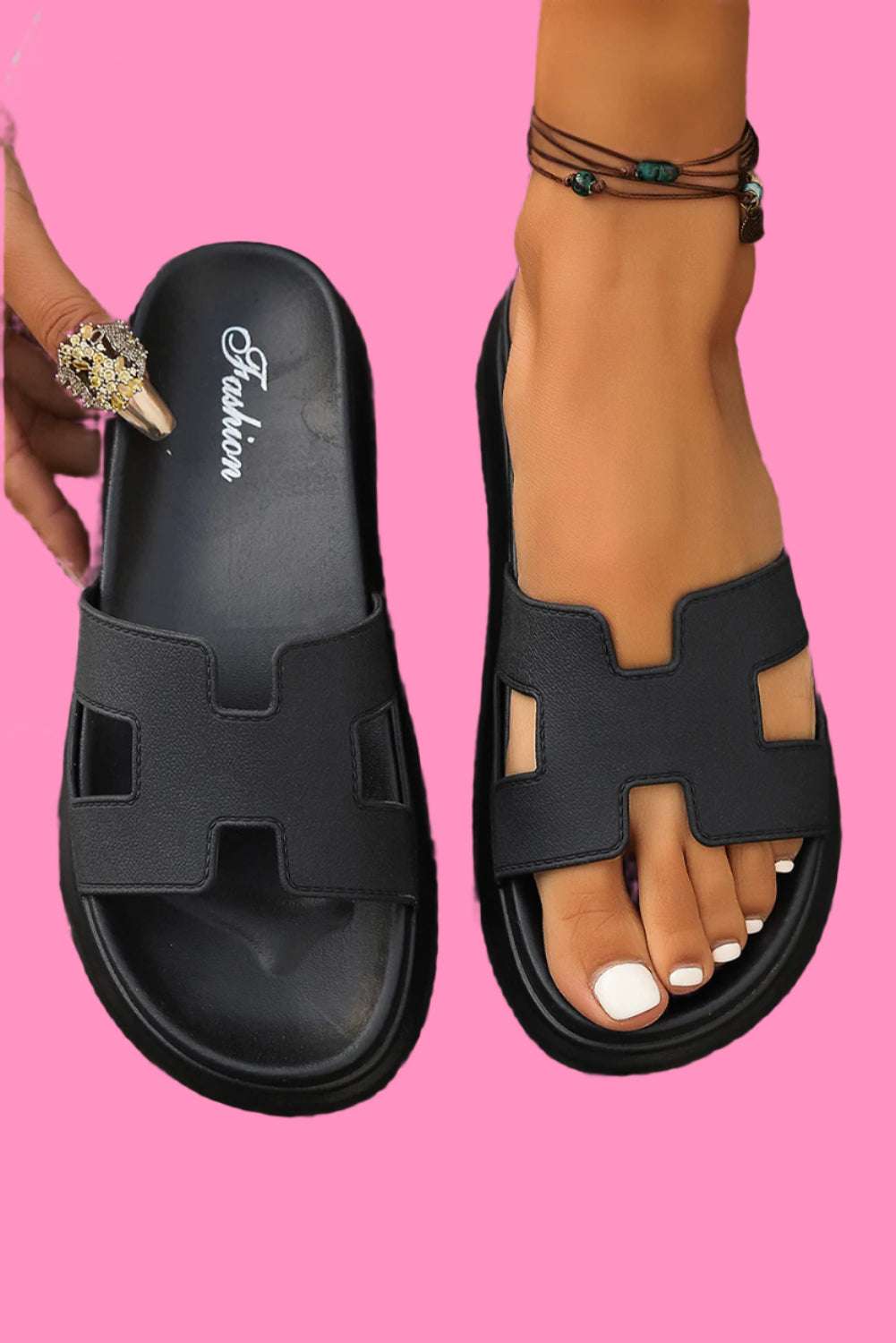 Chestnut Cutout Open Toe Platform Slides Shoes