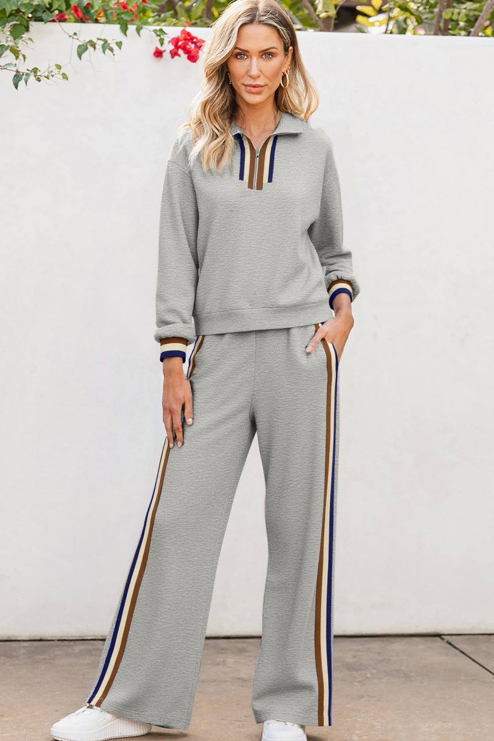 Quarter Zip Pullover Loose Pants Set