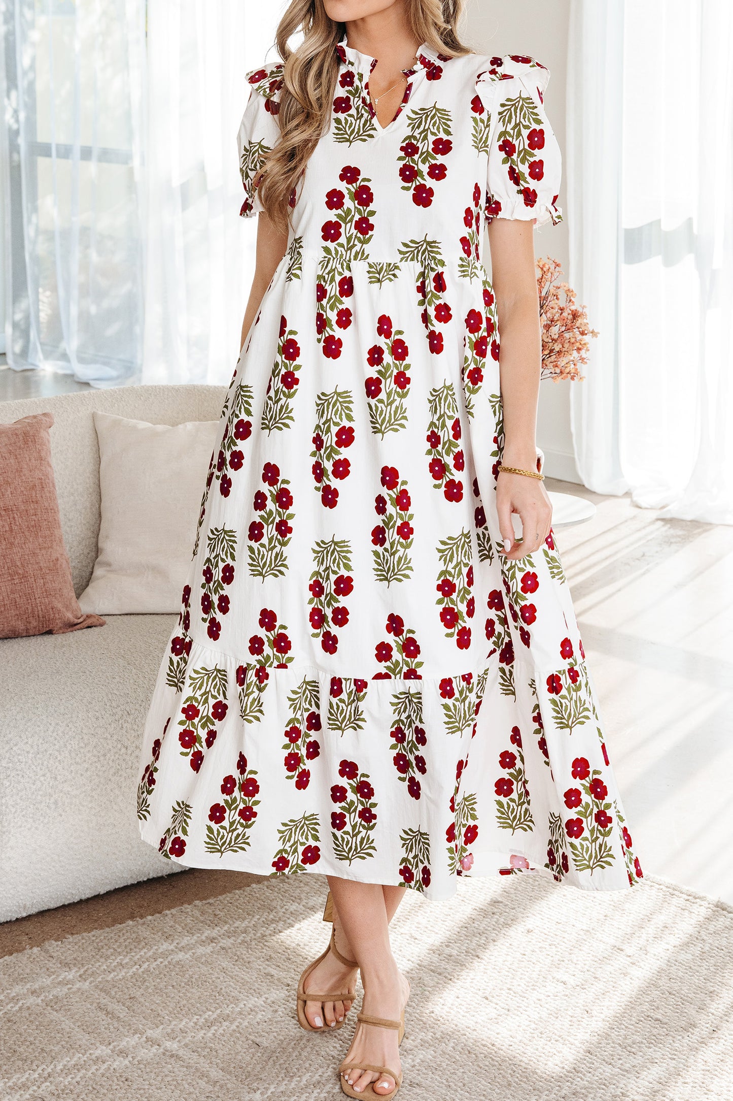 Black Floral Short Sleeve Maxi Dress