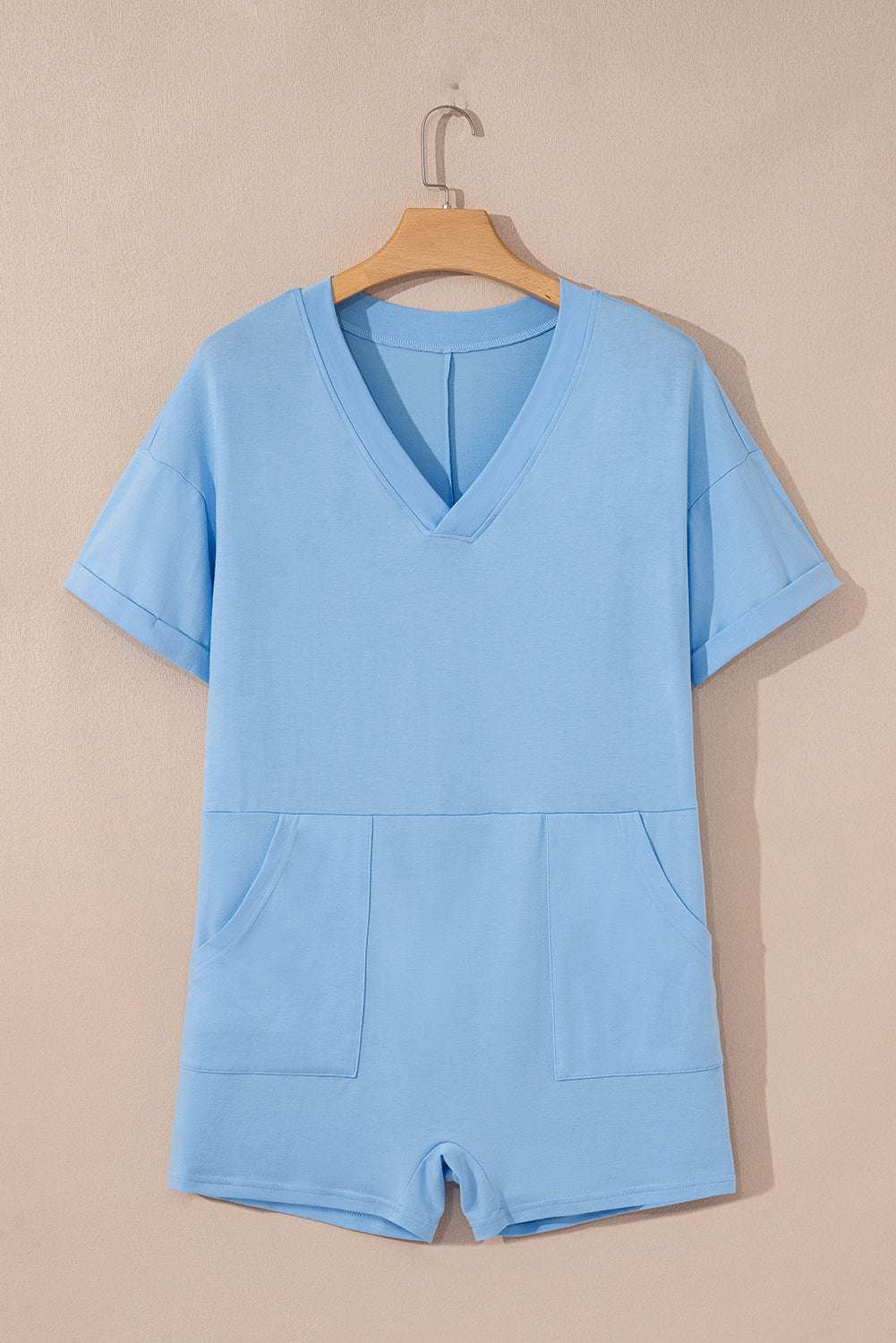 Loose Half Sleeve V Neck Romper
