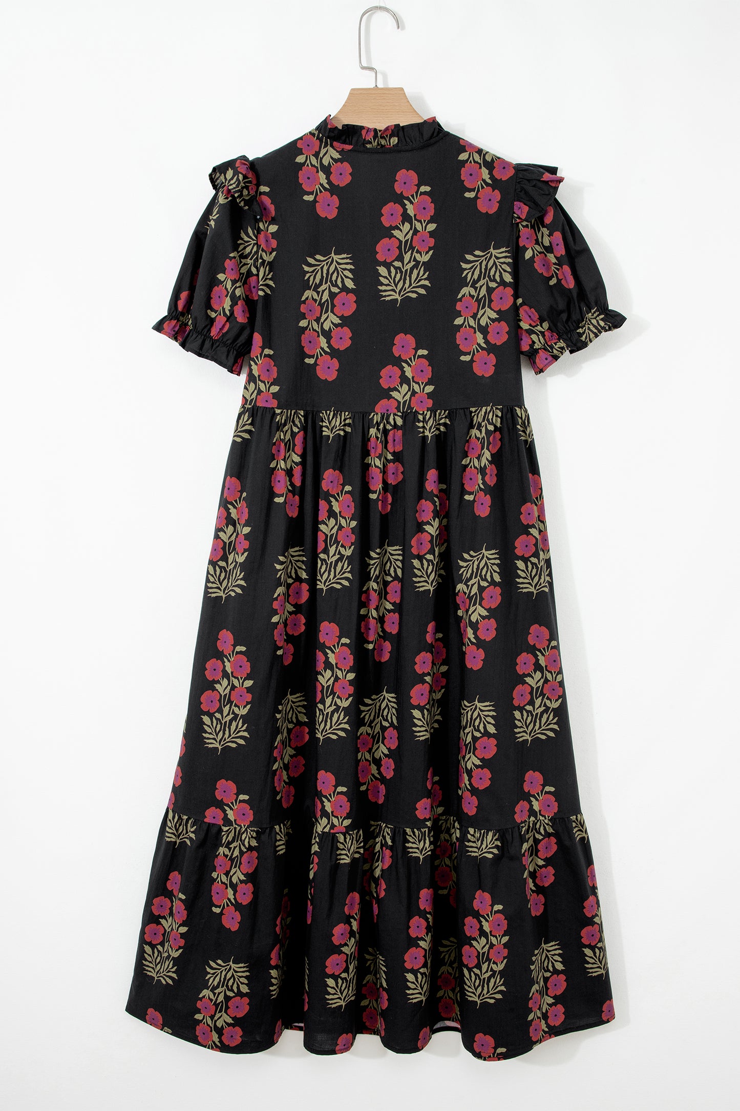 Black Floral Short Sleeve Maxi Dress