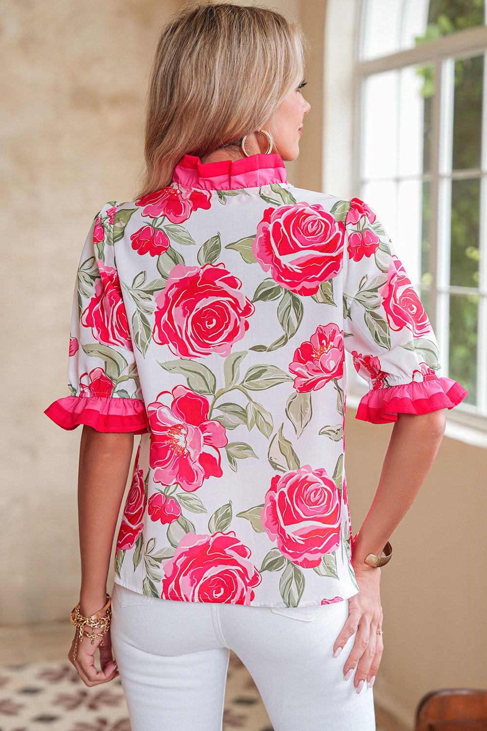 Floral Print Puff Sleeve Blouse