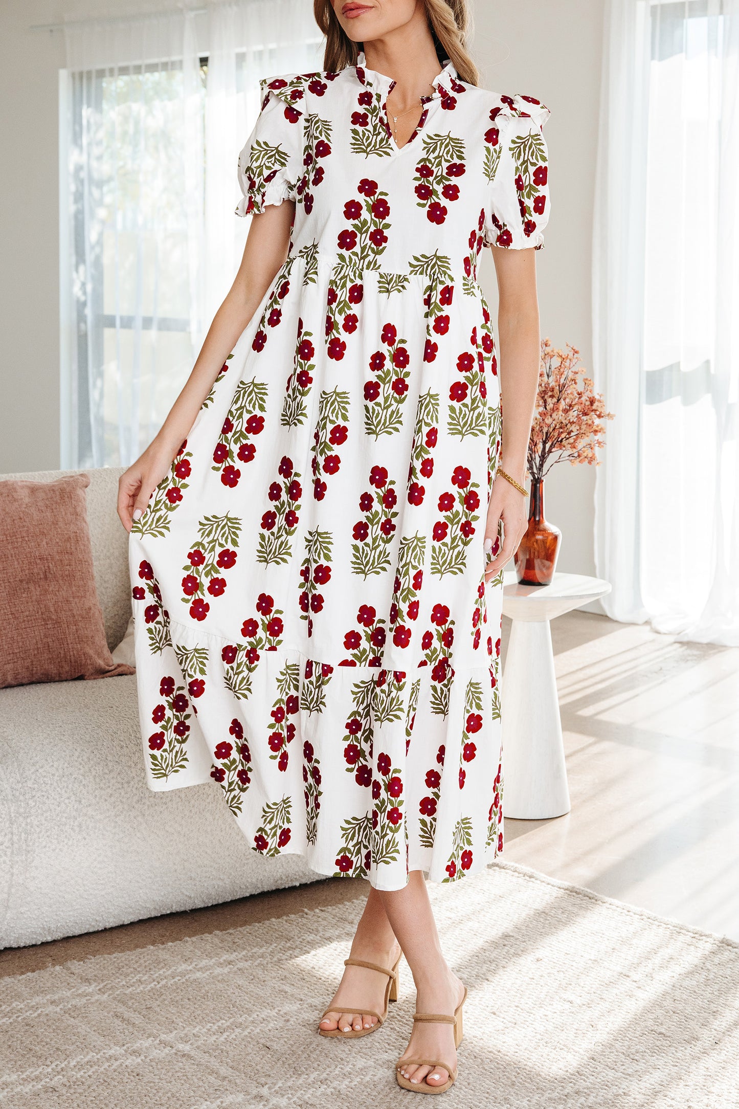 Black Floral Short Sleeve Maxi Dress