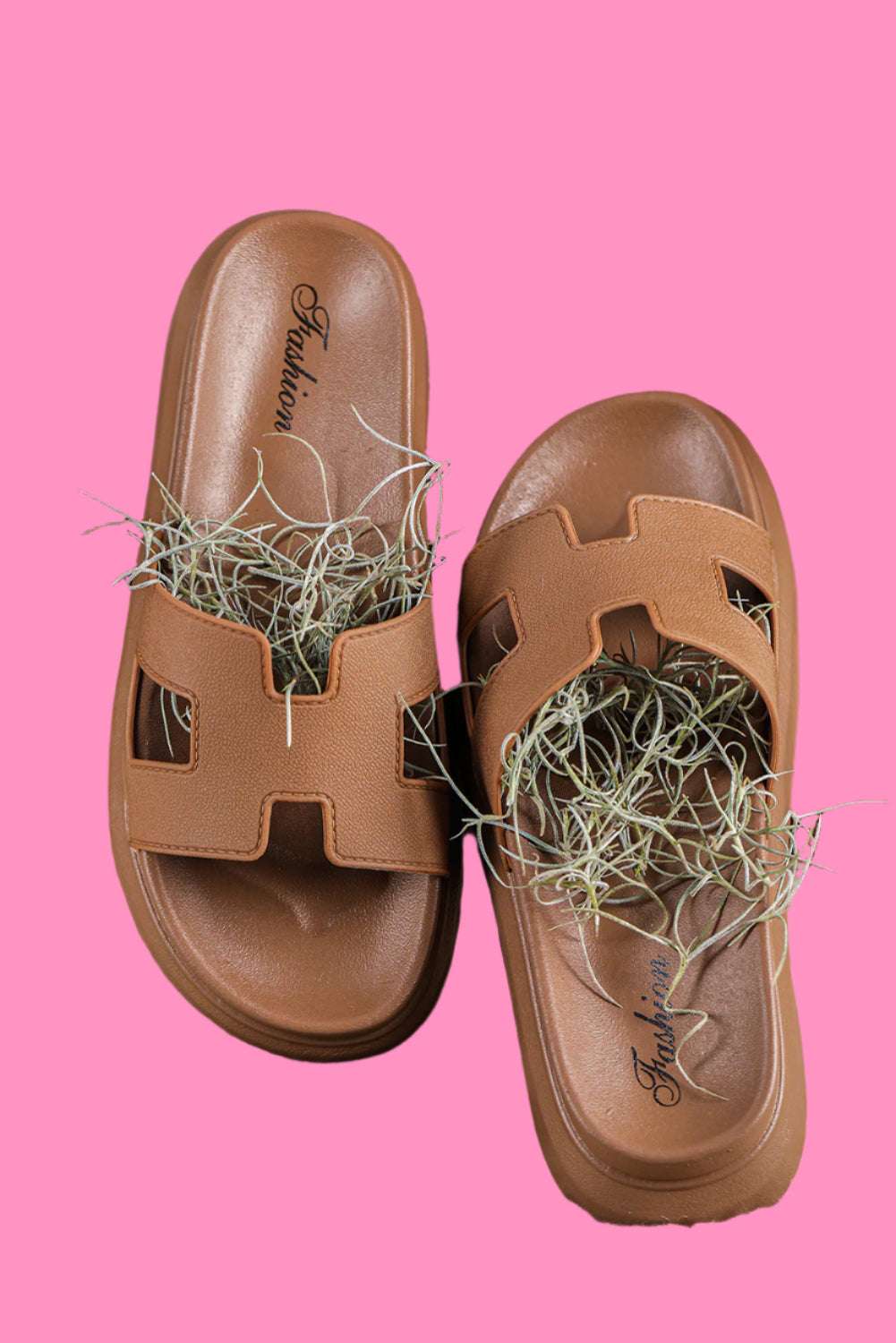 Chestnut Cutout Open Toe Platform Slides Shoes