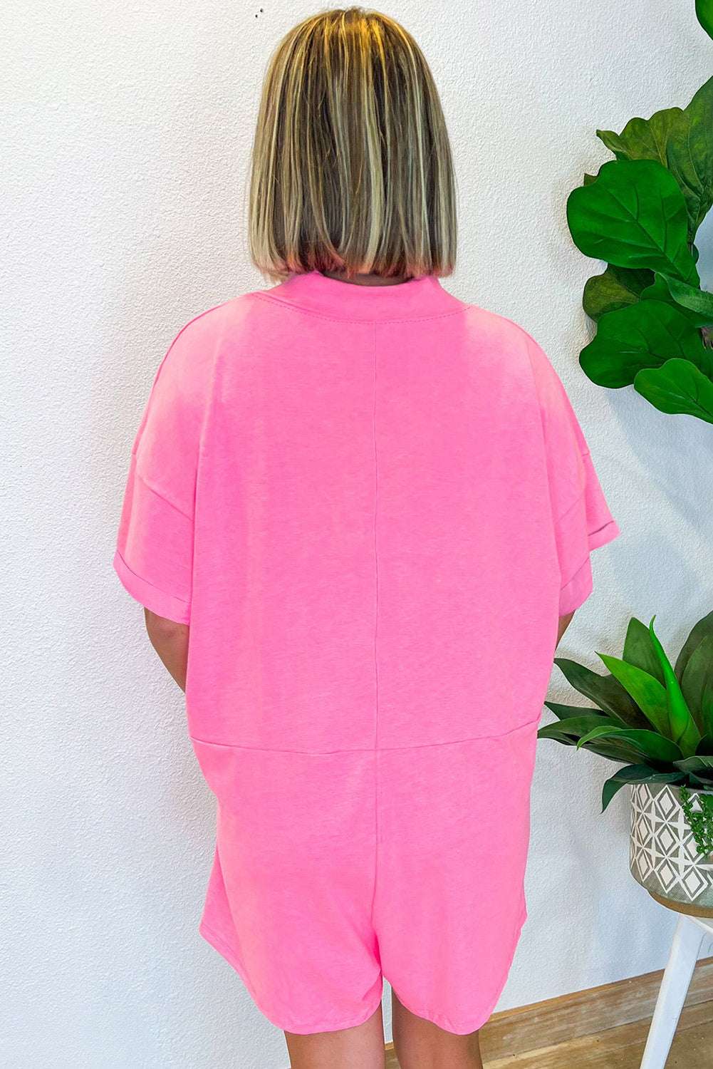 Loose Half Sleeve V Neck Romper